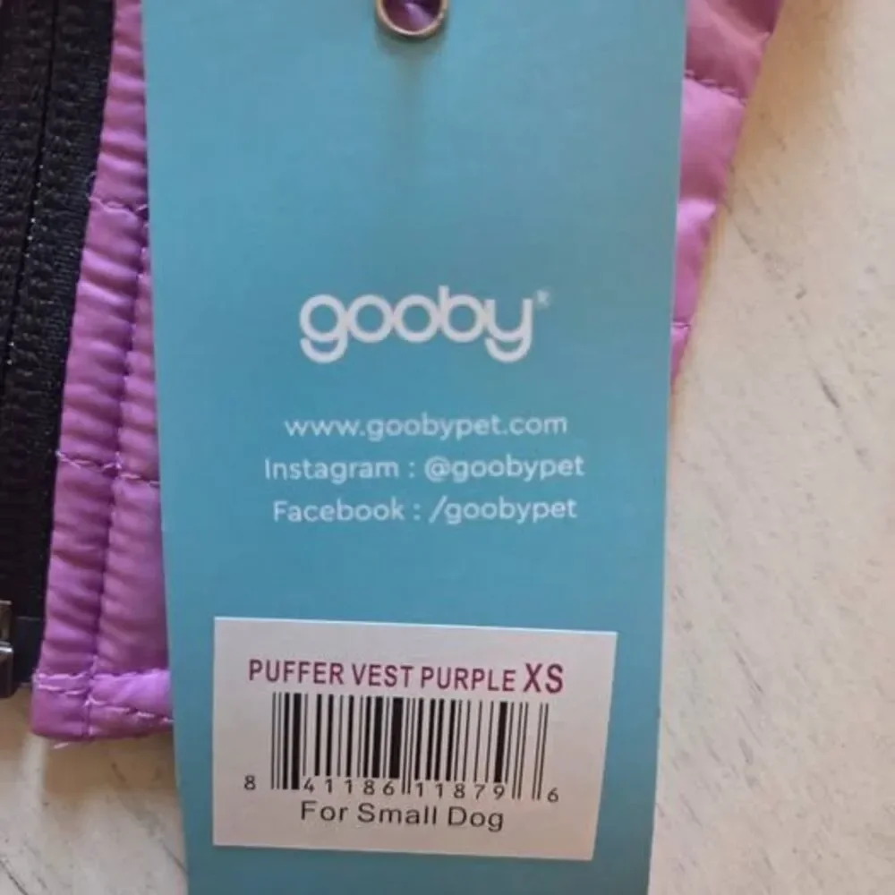 Gooby Puffer Vest Dog Jacket - Purple, X-Small